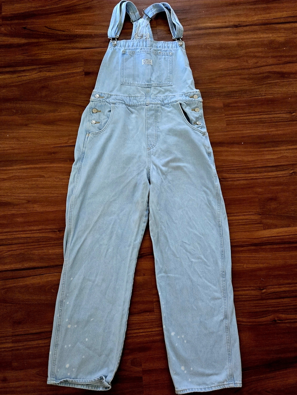 Levis Vintage Inspired Denim Overalls Light Wash Blue Distressed Baggy Size L